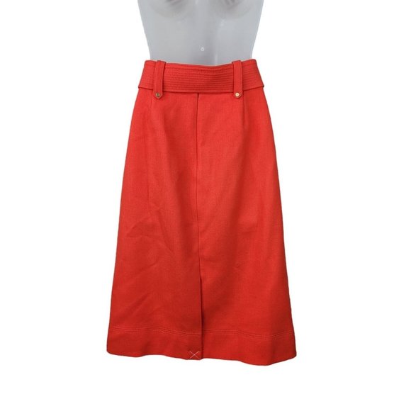 NEW J. Crew Double Serge Wool Skirt Orange Flame Size 2 Belted Lined Career - Picture 5 of 10